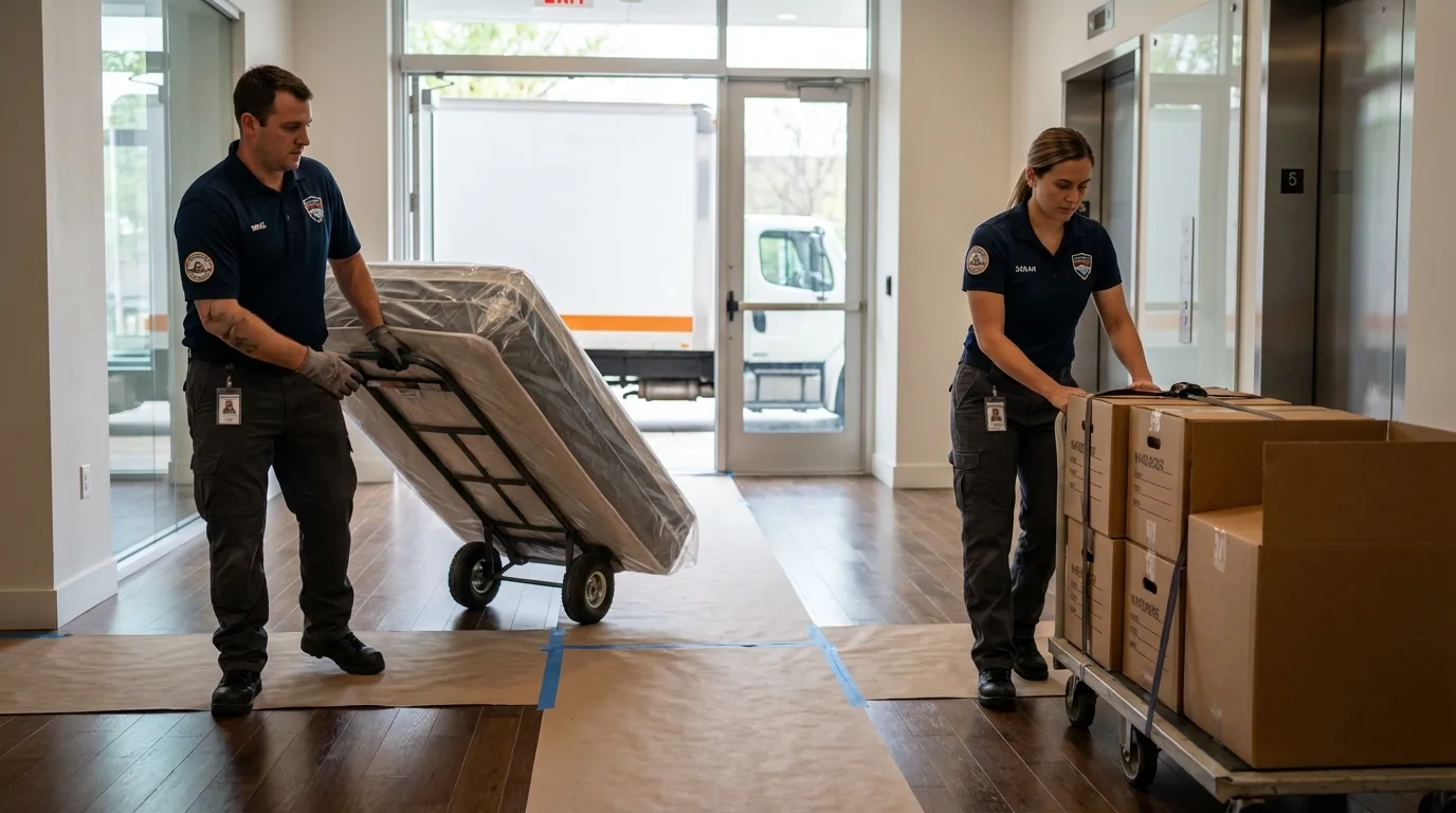 Professional apartment movers loading elevator in Osborne, KS